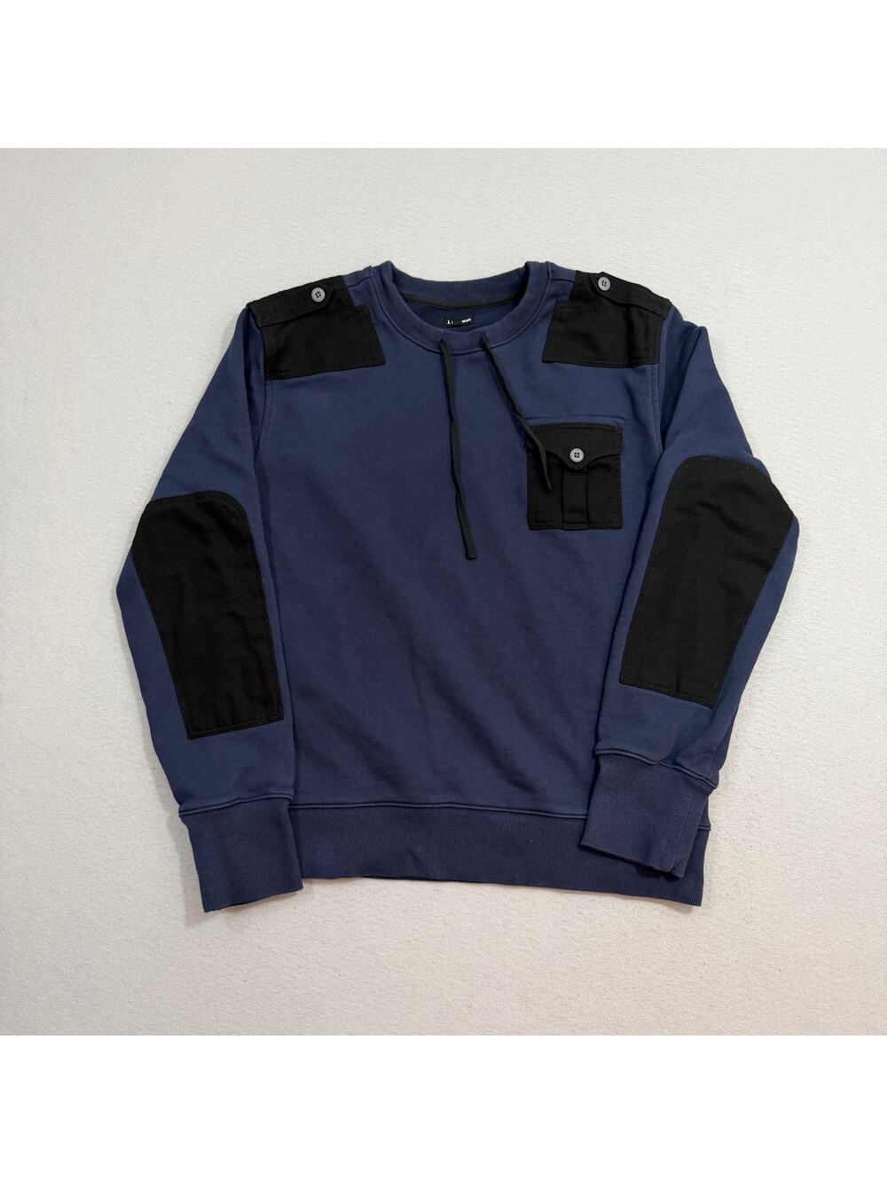 J Peterman Commando Sweatshirt Men's Large Blue Black Crewneck Preppy Jumper